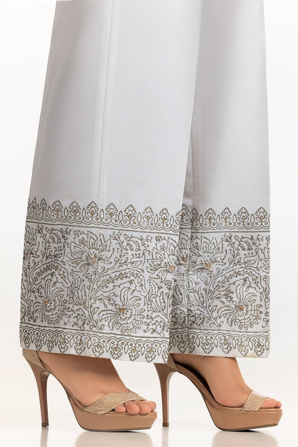 White Rawsilk Block Printed Trouser TR-24-23