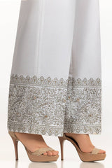 White Rawsilk Block Printed Trouser TR-24-23