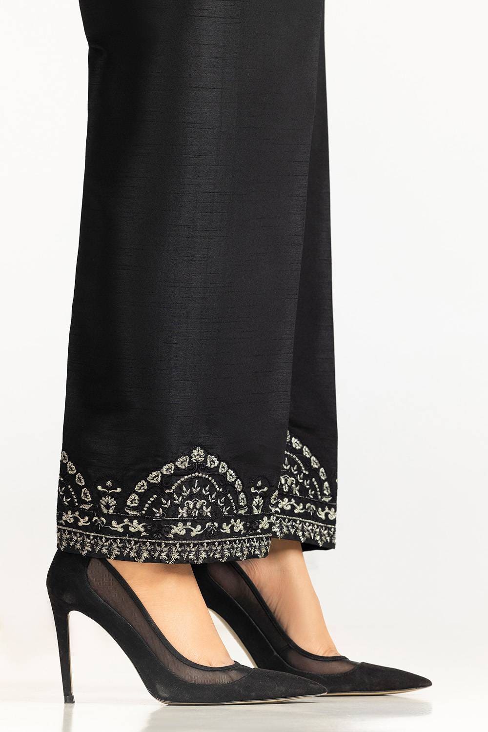 Black Rawsilk Embroidered Trouser TR-24-24