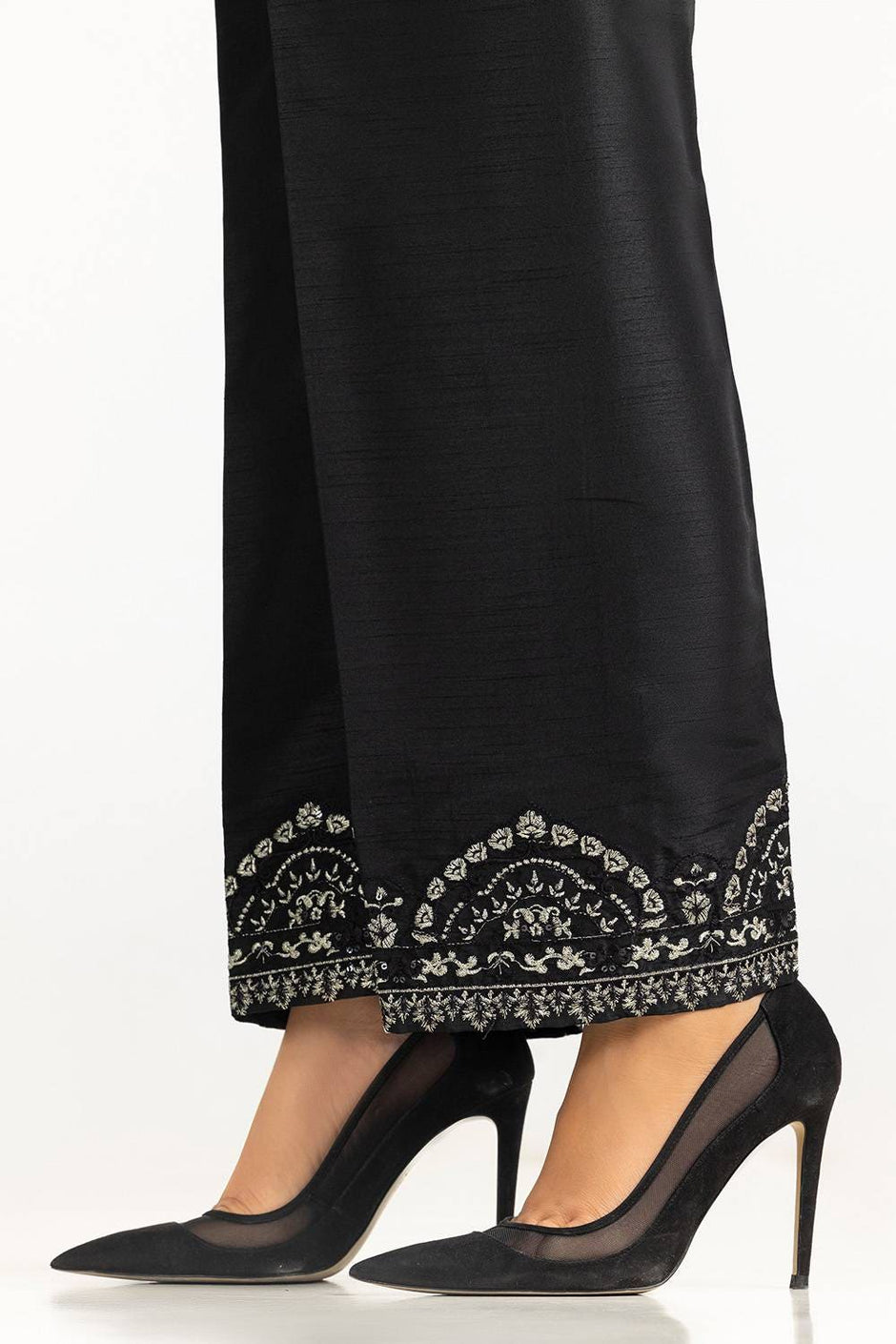 Black Rawsilk Embroidered Trouser
