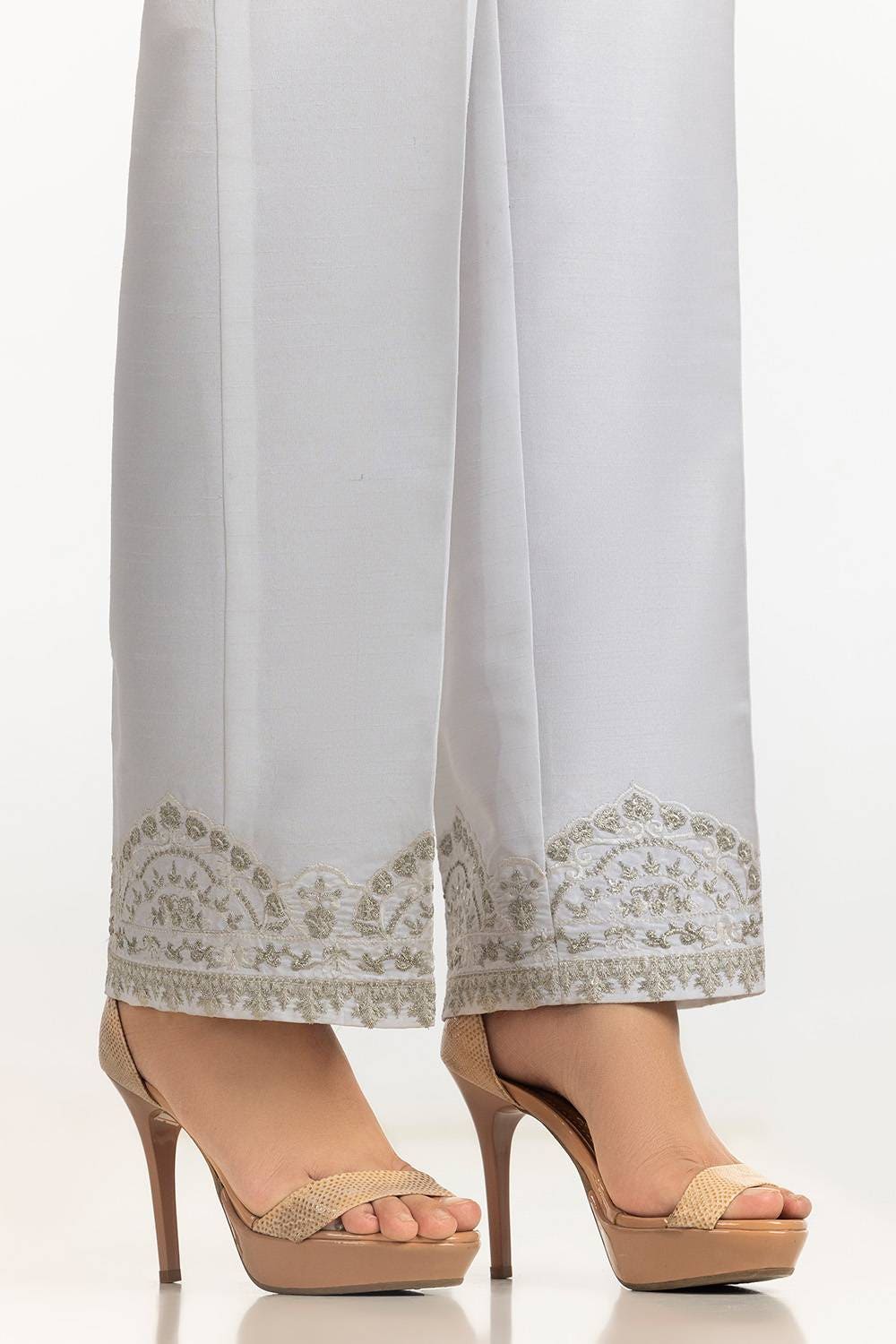 White Rawsilk Embroidered Trouser TR-24-24