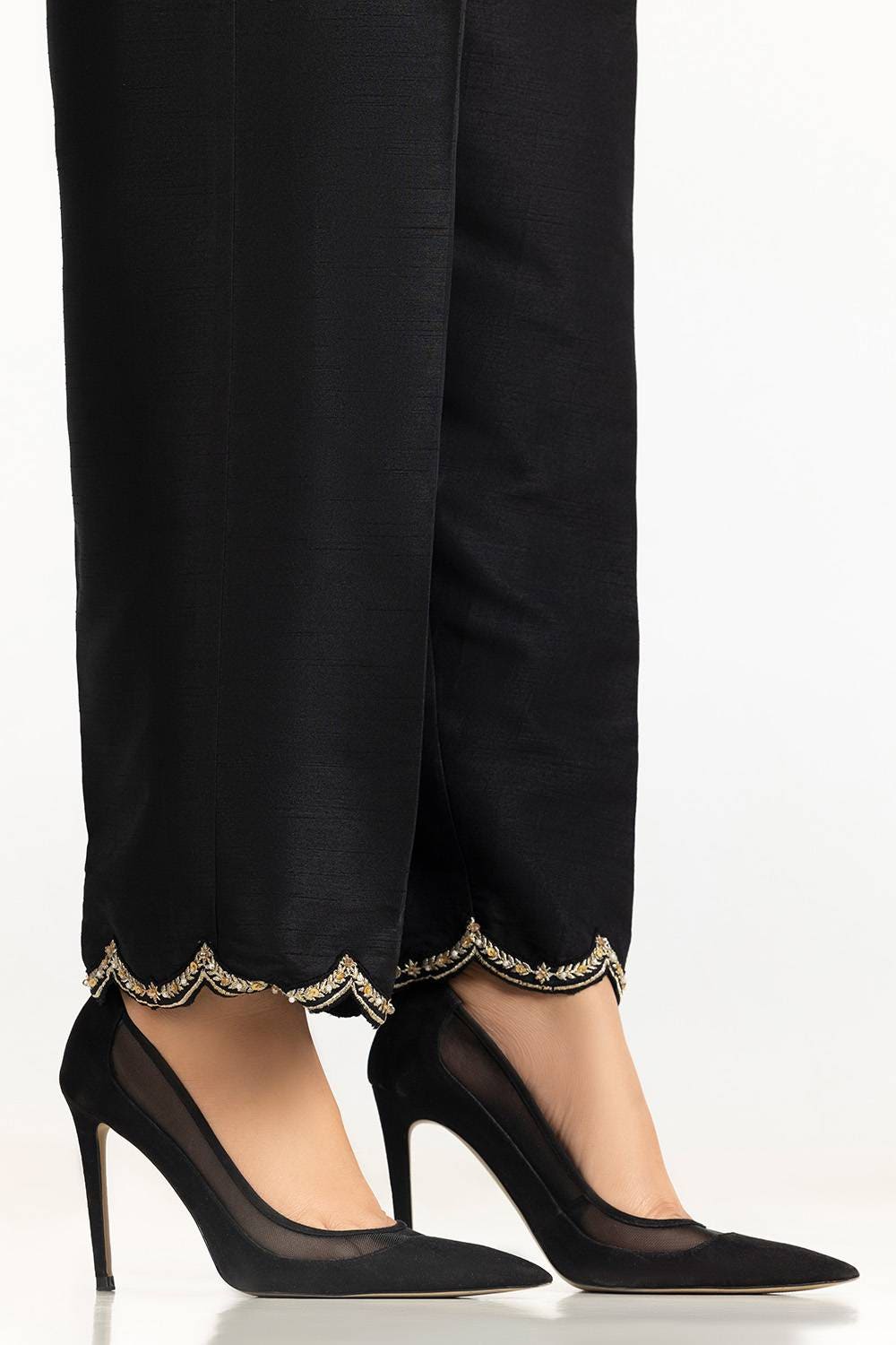 Black Rawsilk Embroidered Trouser TR-24-25