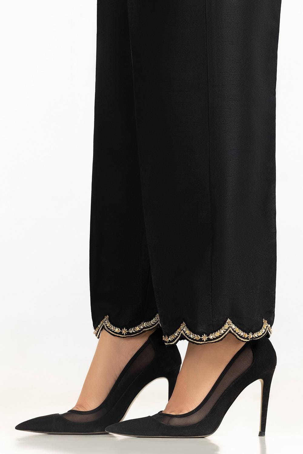 Black Rawsilk Embroidered Trouser TR-24-25