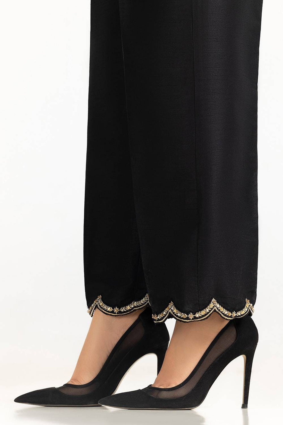 Black Rawsilk Embroidered Trouser