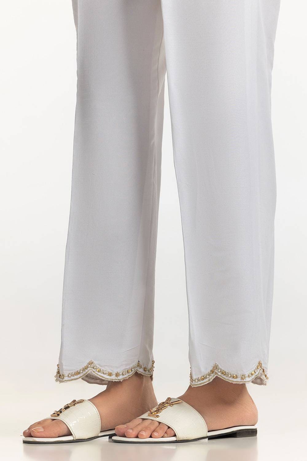 White Rawsilk Embroidered Trouser TR-24-25