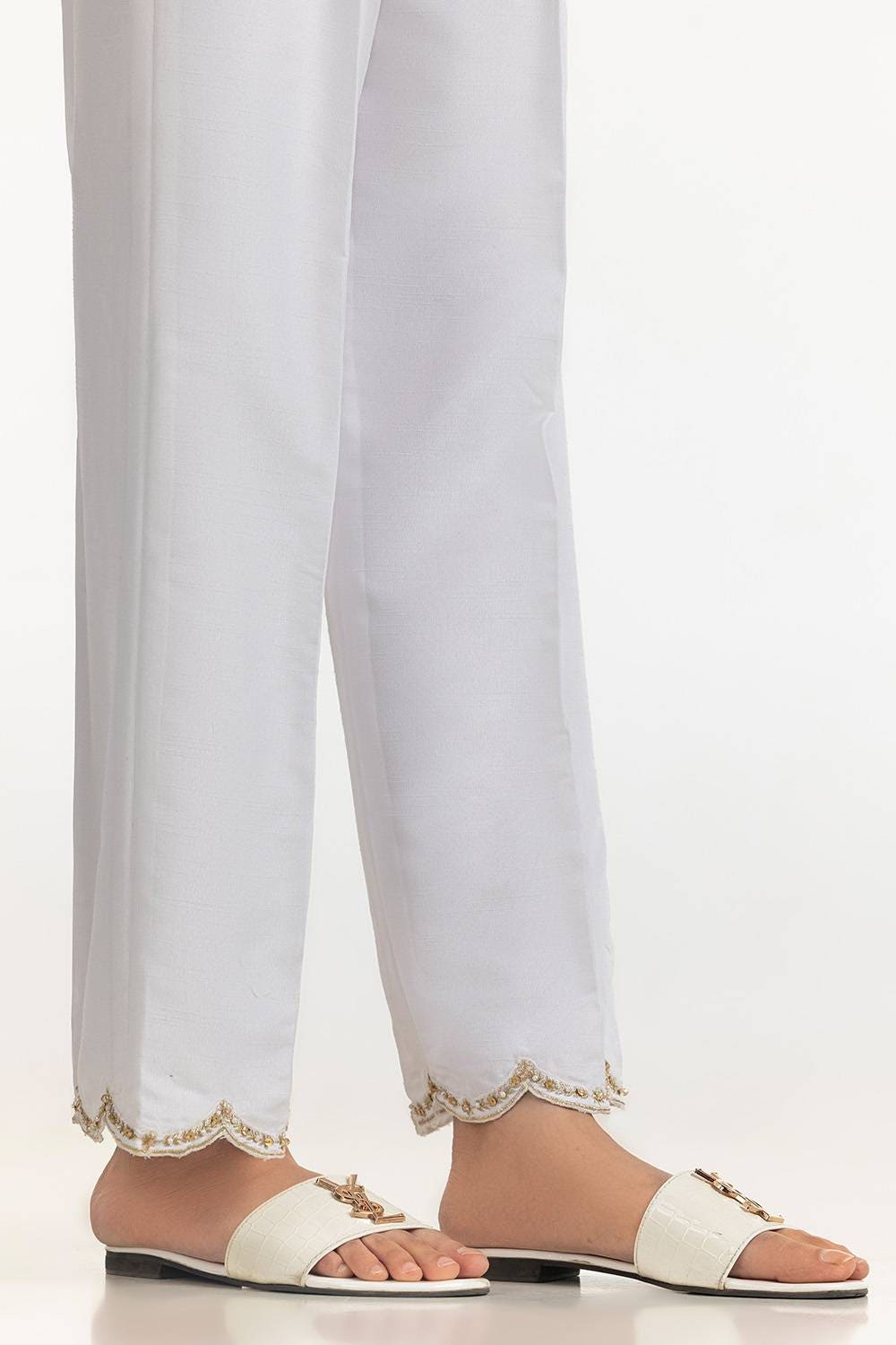 White Rawsilk Embroidered Trouser TR-24-25