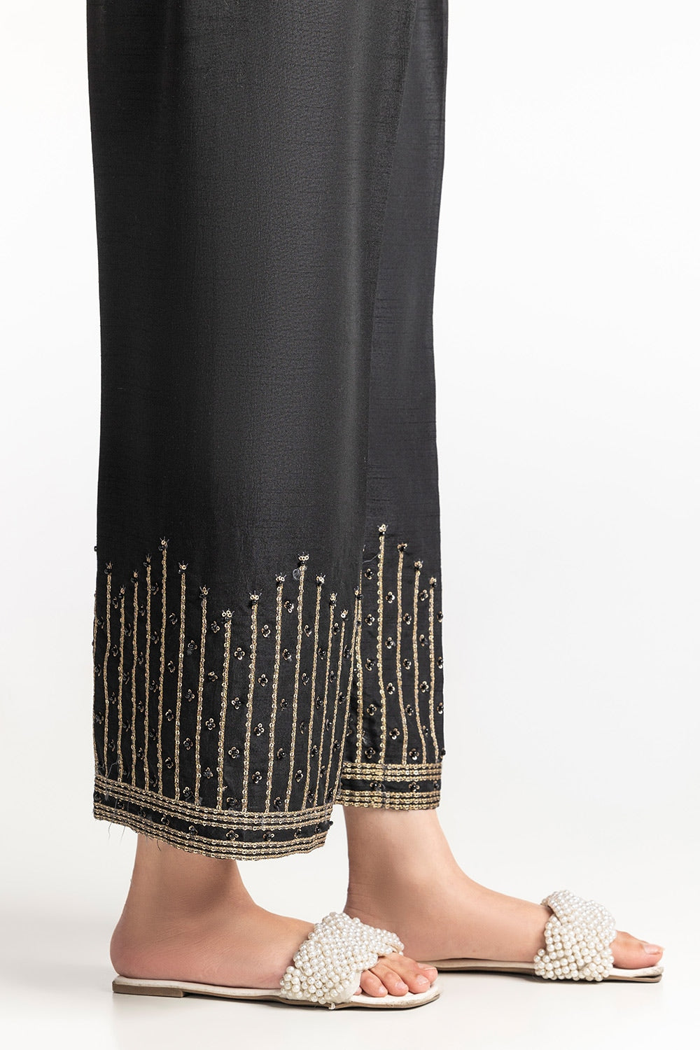 Black Rawsilk Embroidered Trouser TR-24-26