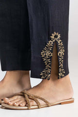 Black Dyed Embroidered Rawsilk Trouser TR-24-27