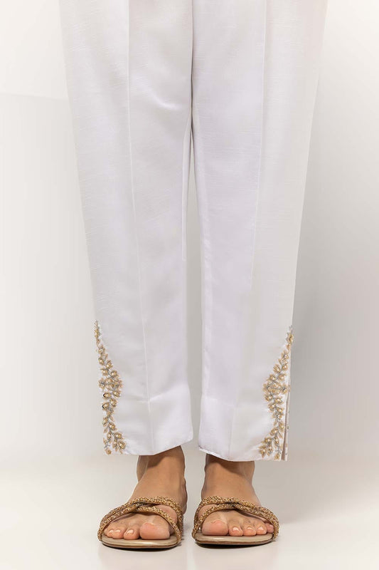 White Dyed Embroidered Rawsilk Trouser TR-24-27