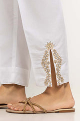 White Dyed Embroidered Rawsilk Trouser TR-24-27