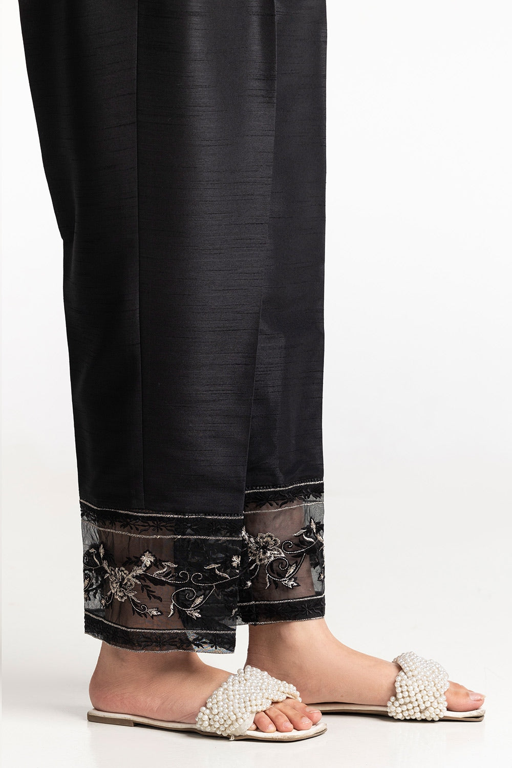 Black Rawsilk Embroidered Trouser TR-24-28