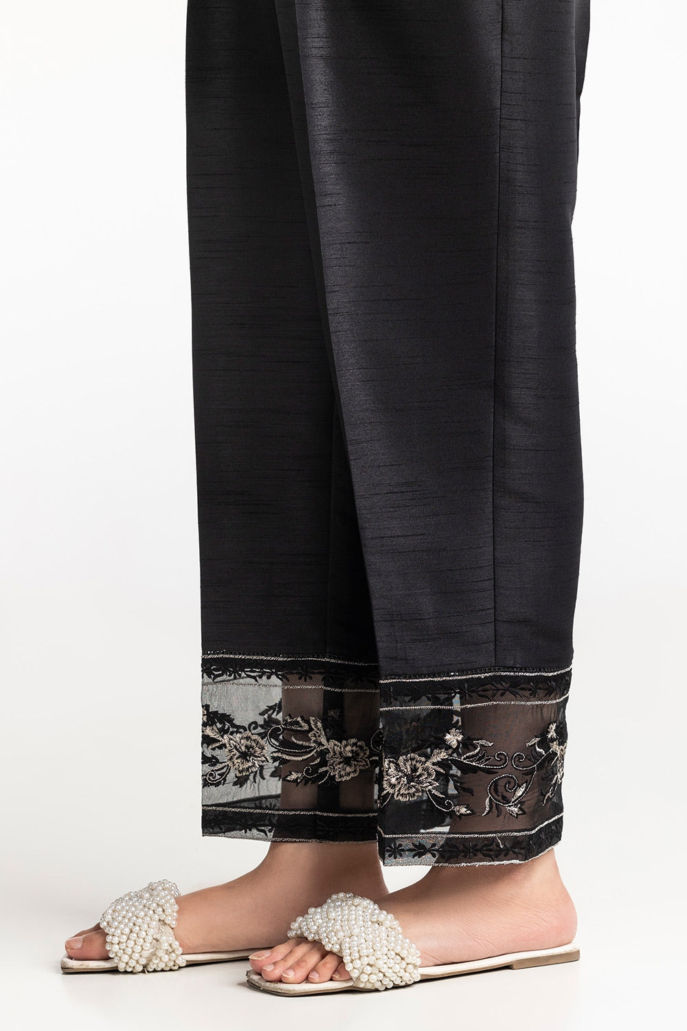Black Rawsilk Embroidered Trouser TR-24-28