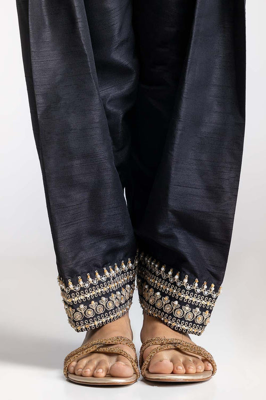 Black Dyed Embroidered Rawsilk Trouser TR-24-29