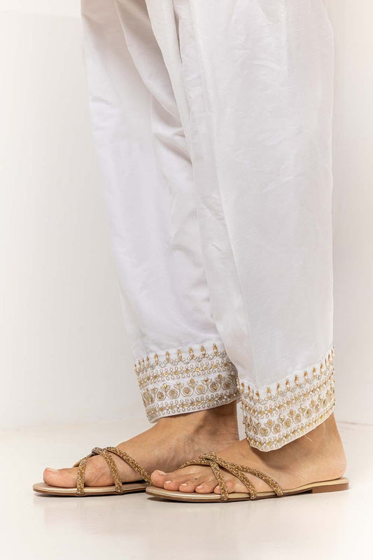 White Dyed Embroidered Rawsilk Shalwar TR-24-29