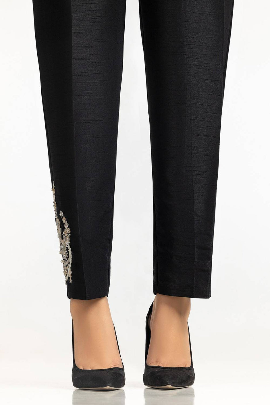 Black Rawsilk Embroidered Trouser
