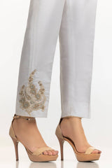 White Rawsilk Embroidered Trouser TR-24-30