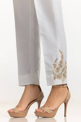 White Rawsilk Embroidered Trouser TR-24-30