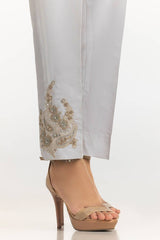 White Rawsilk Embroidered Trouser TR-24-30