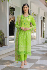 3 Piece Embroidered Cambric Unstitched Suit with Printed Burnout Dupatta BN-32003