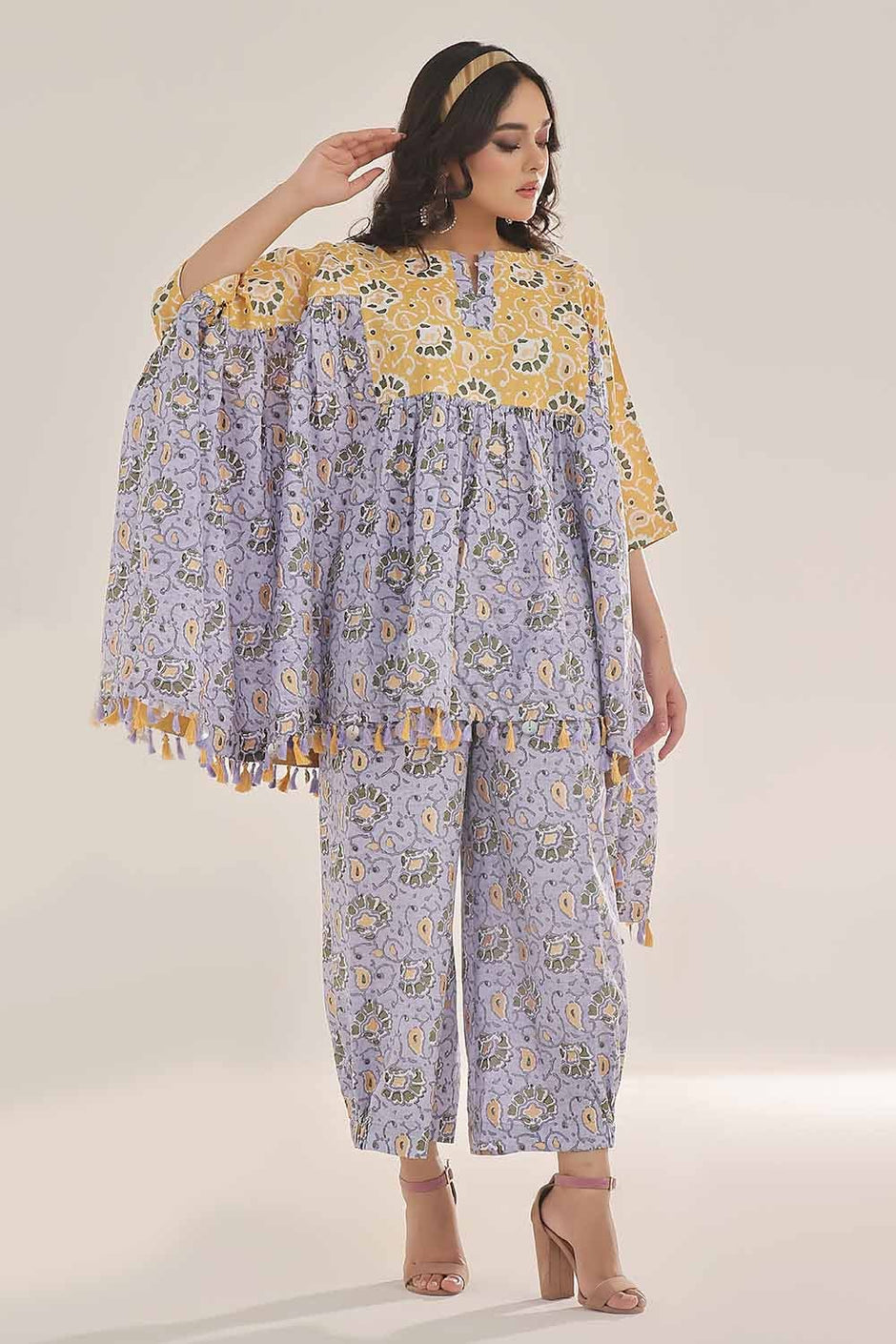 Unstitched Gold Printed Lawn Shirt