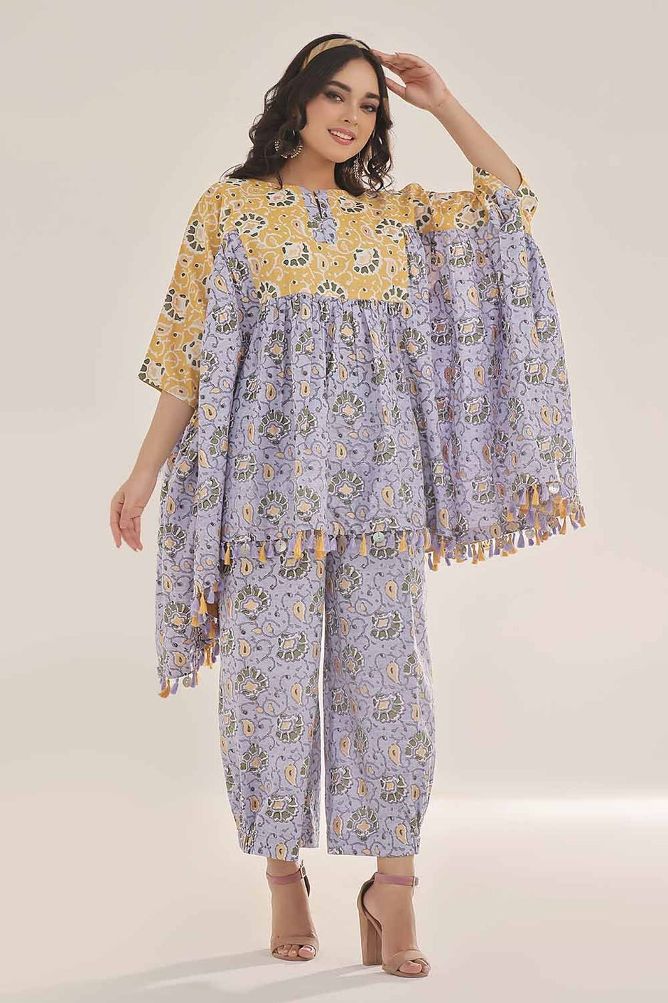 Unstitched Gold Printed Lawn Shirt