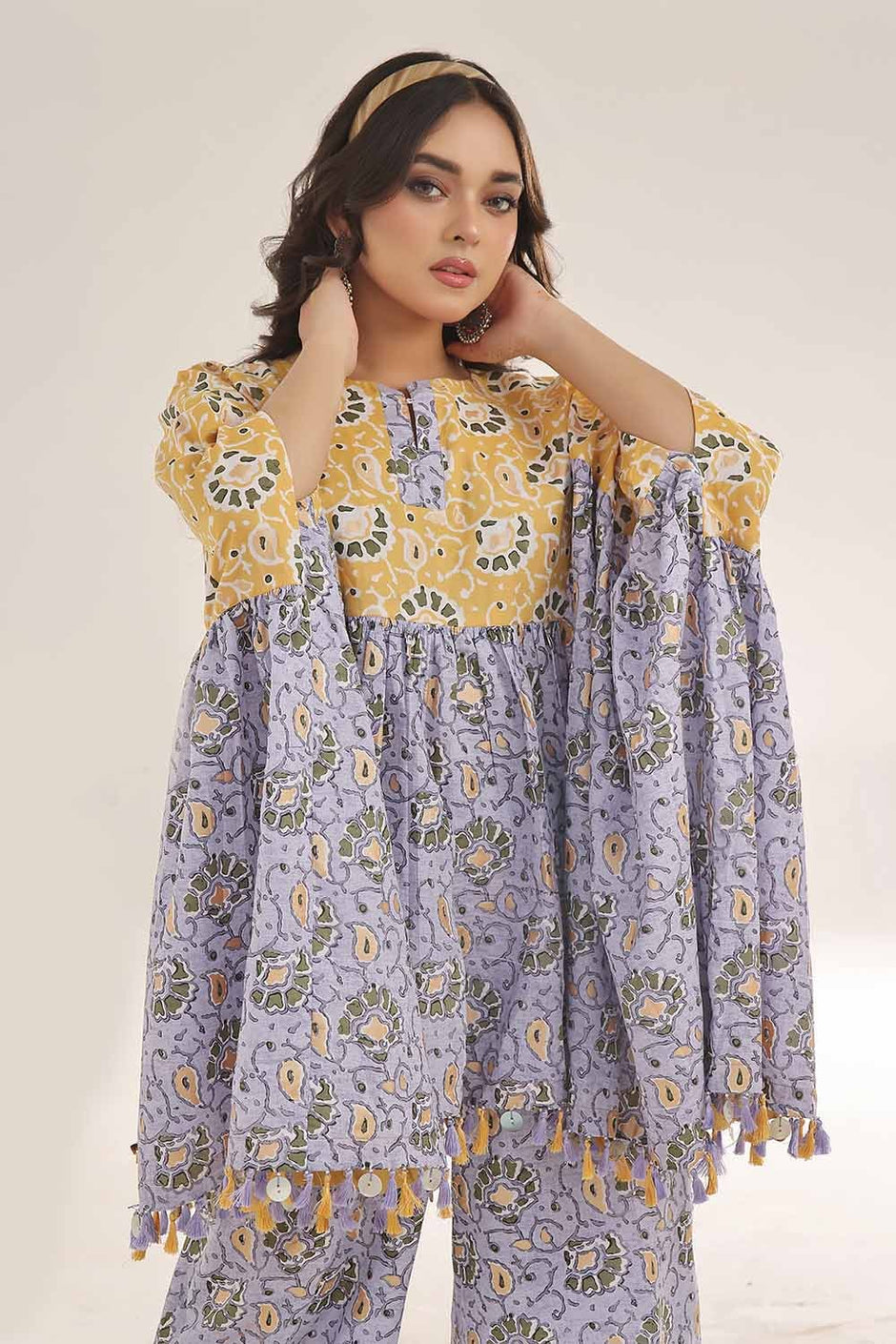 Unstitched Gold Printed Lawn Shirt