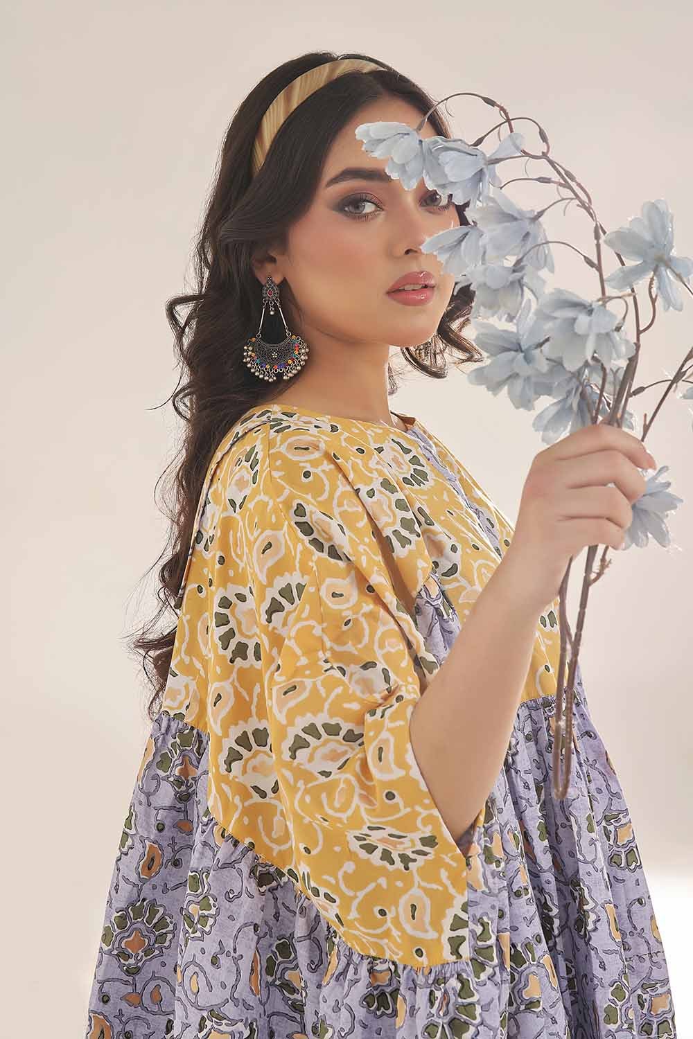 Unstitched Gold Printed Lawn Shirt SL-42035 A