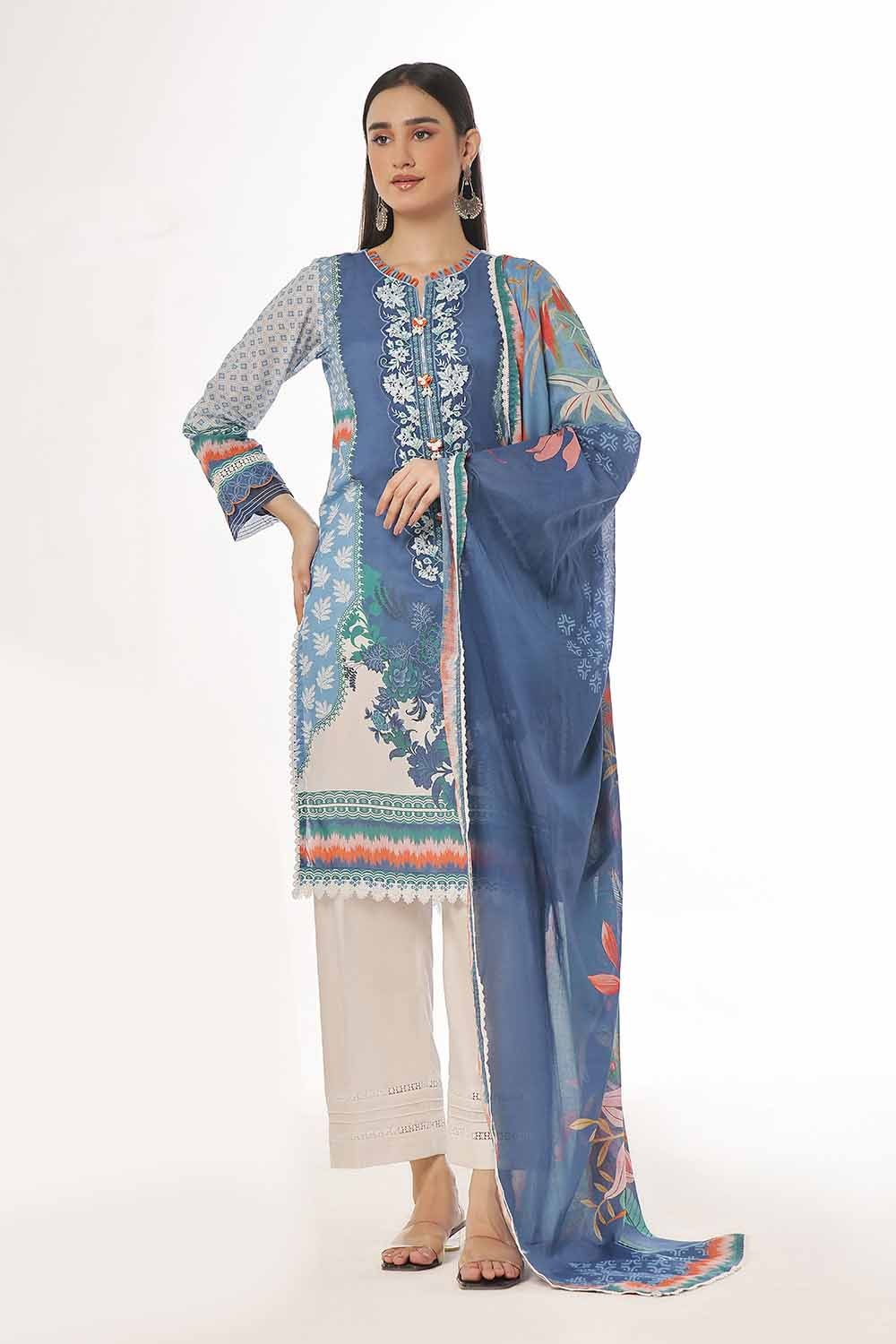 3 Piece Unstitched Embroidered Printed Lawn Suit