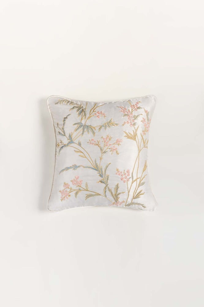 Vanilla Silk Embroidered Cushion Cover