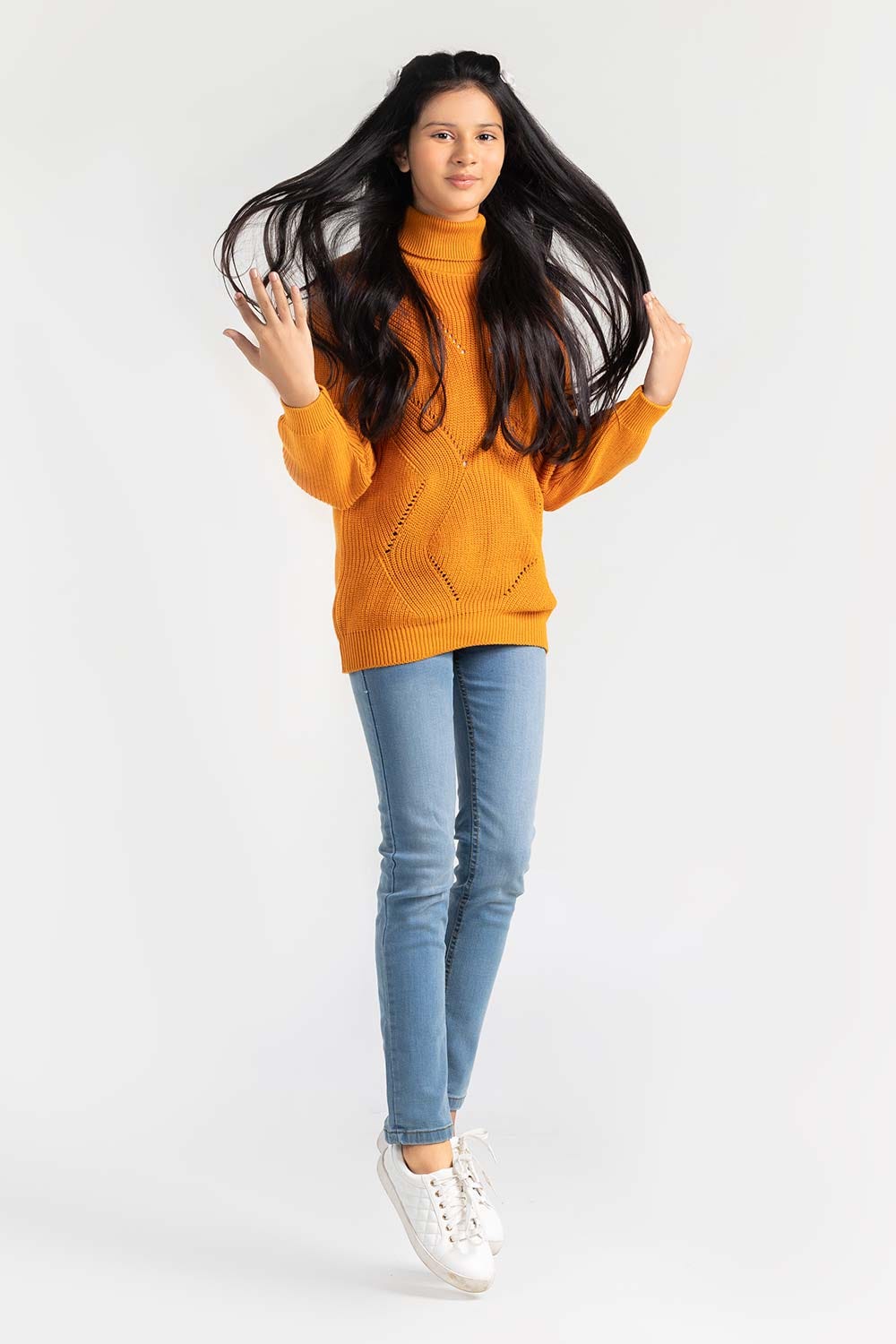 Yellow Cotton High Neck Sweater SWK-FW21-112