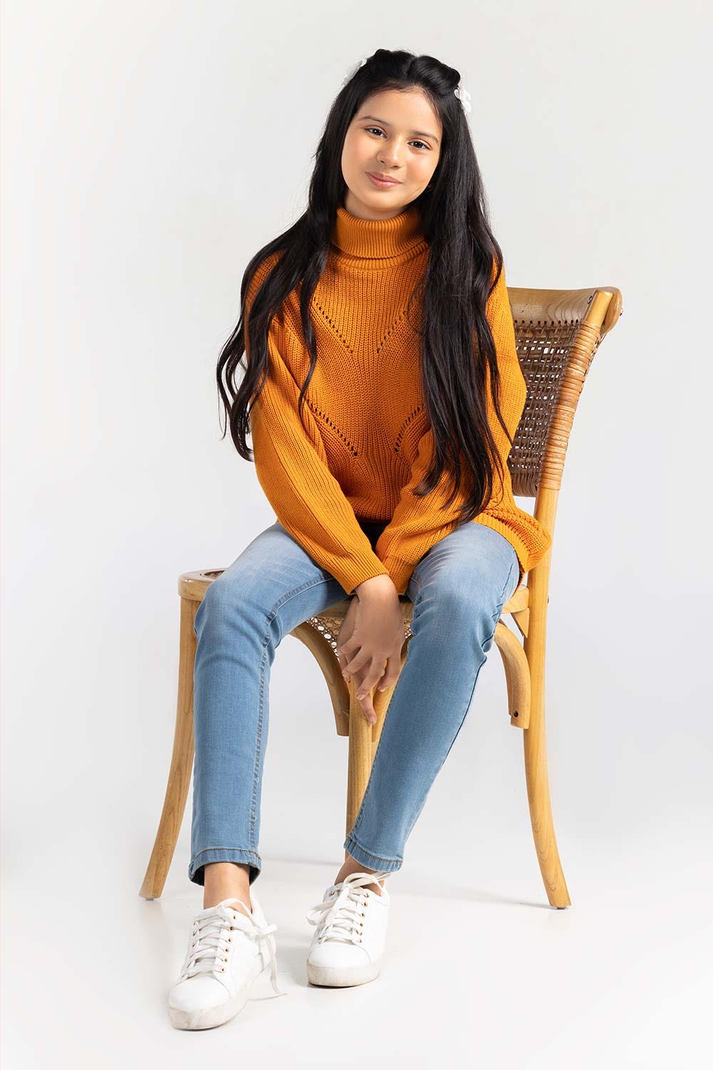 Yellow Cotton High Neck Sweater SWK-FW21-112