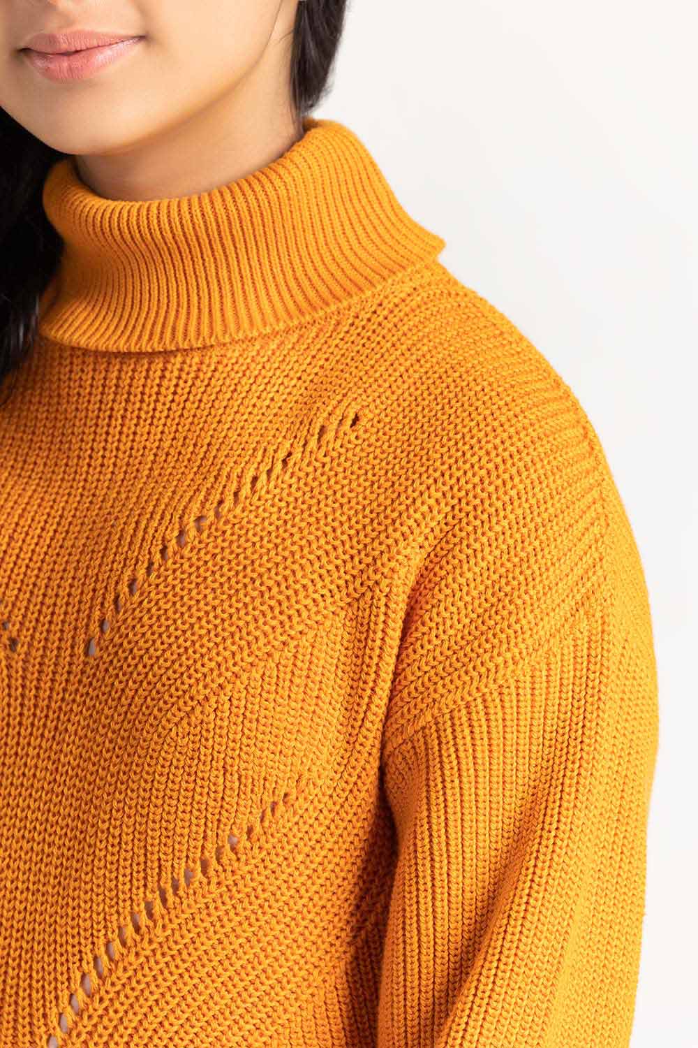 Yellow Cotton High Neck Sweater SWK-FW21-112