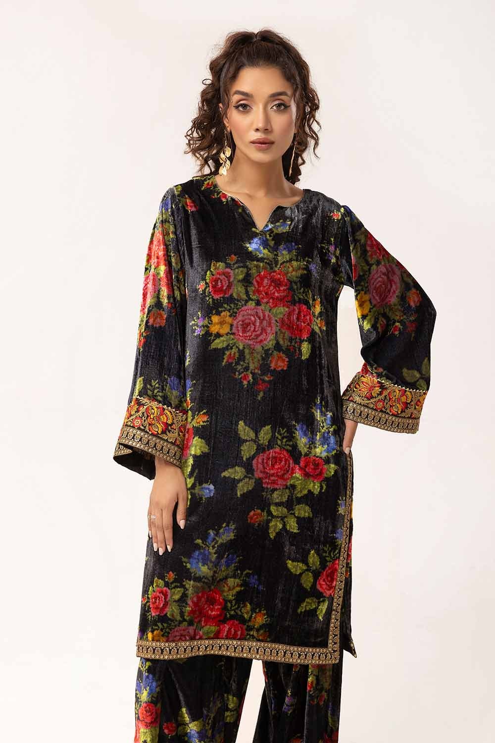 2 Piece Unstitched Embroidered Velvet Suit VLT-42002