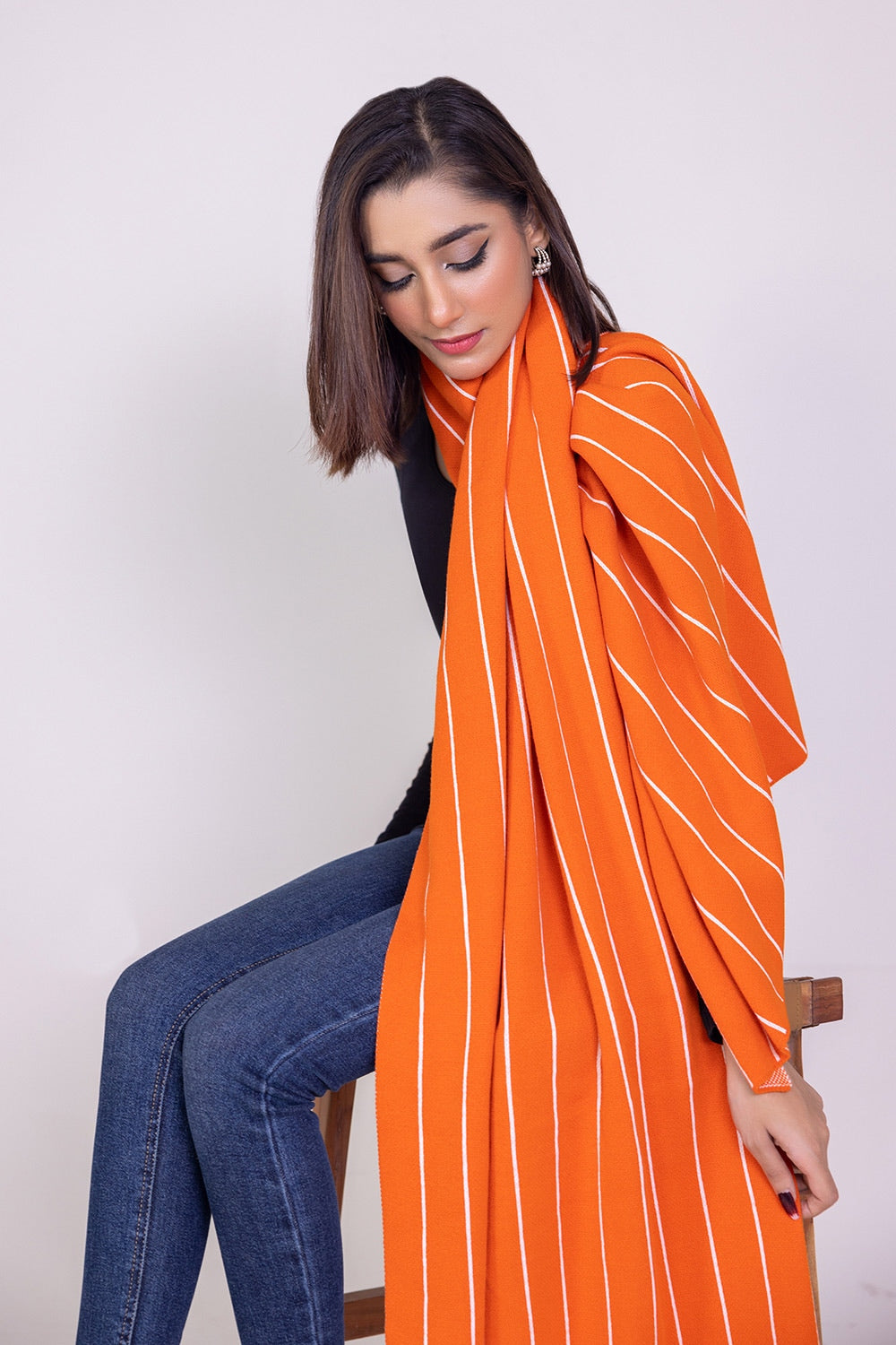 Striped Jacquard Shawl WG-SH-W22-125 B