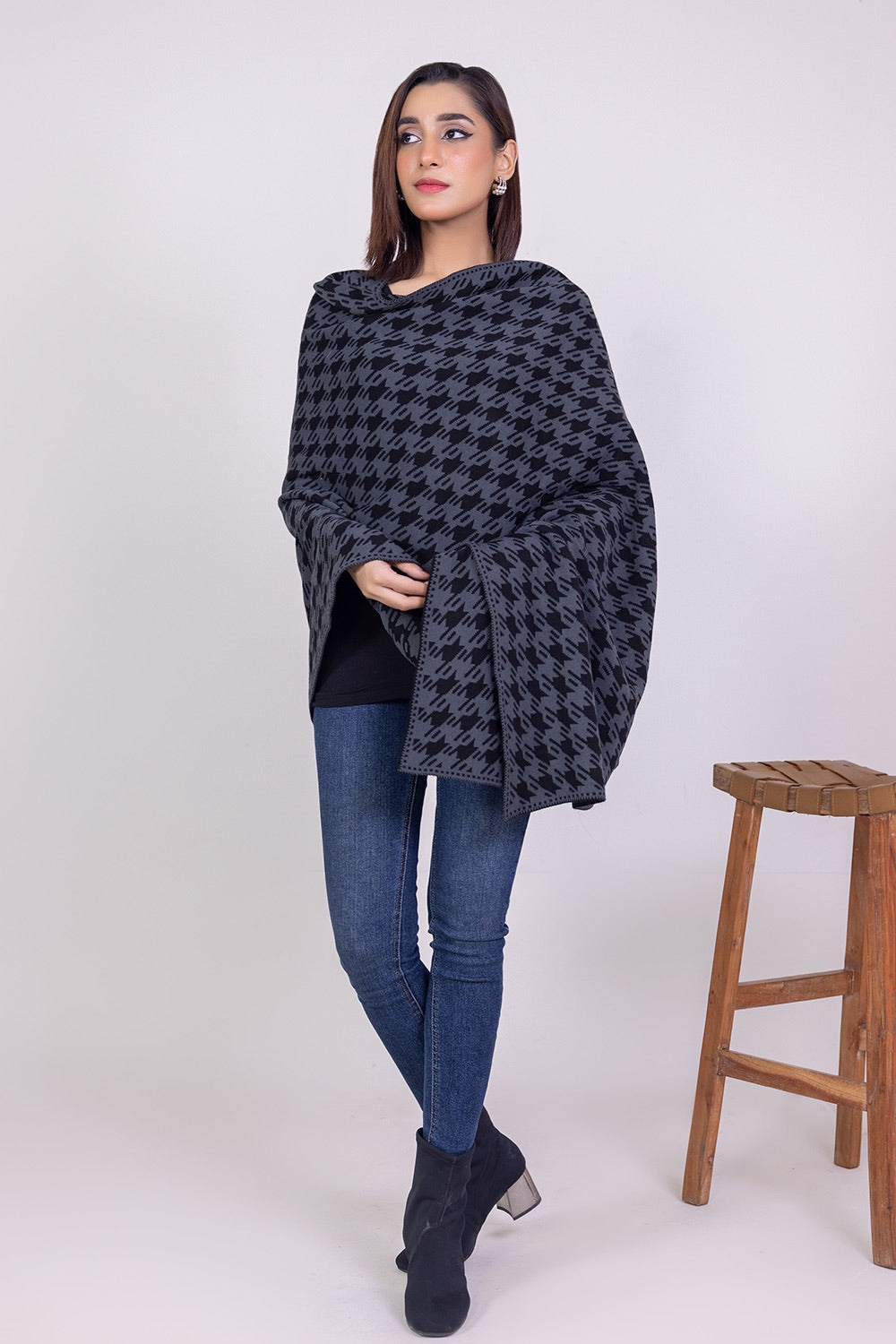 Knitted Houndstooth Shawl WG-SH-W22-128