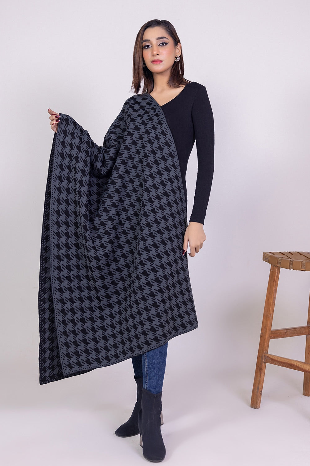 Knitted Houndstooth Shawl WG-SH-W22-128