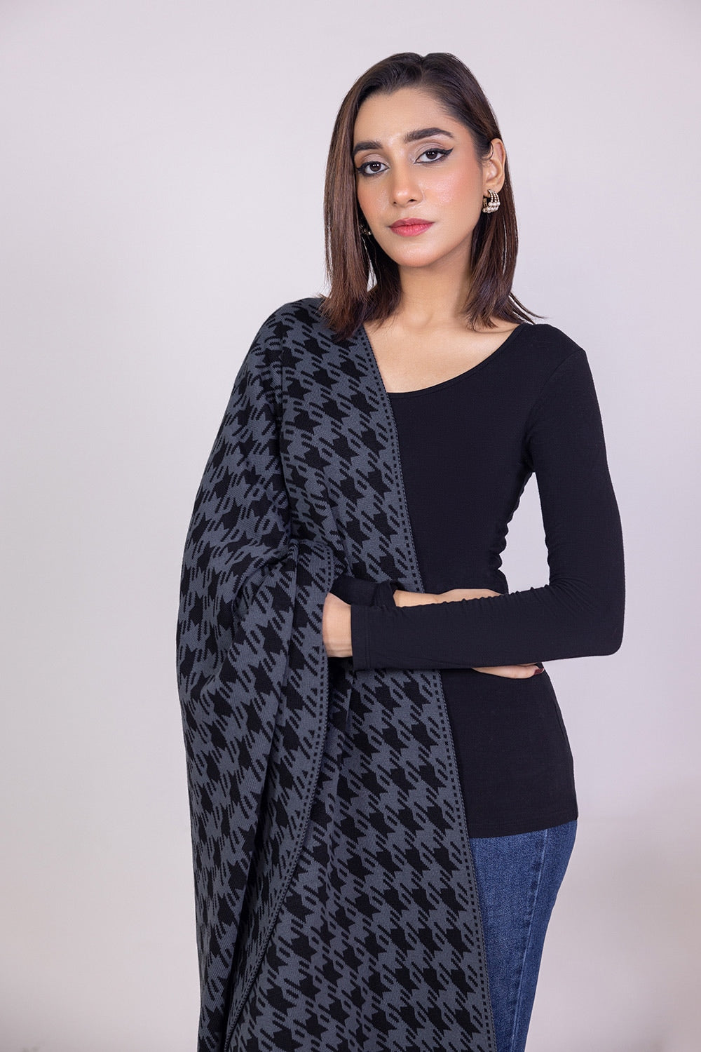 Knitted Houndstooth Shawl WG-SH-W22-128