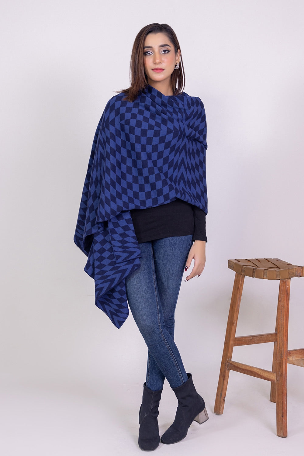 Checkered Knitted Shawl WG-SH-W22-129