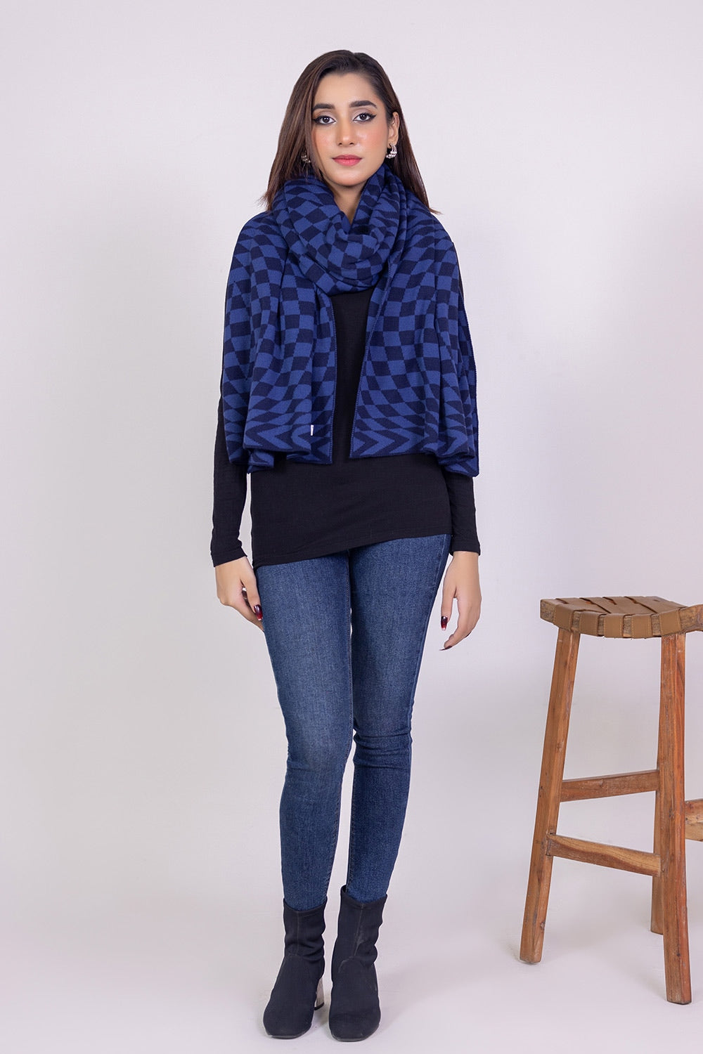 Checkered Knitted Shawl WG-SH-W22-129