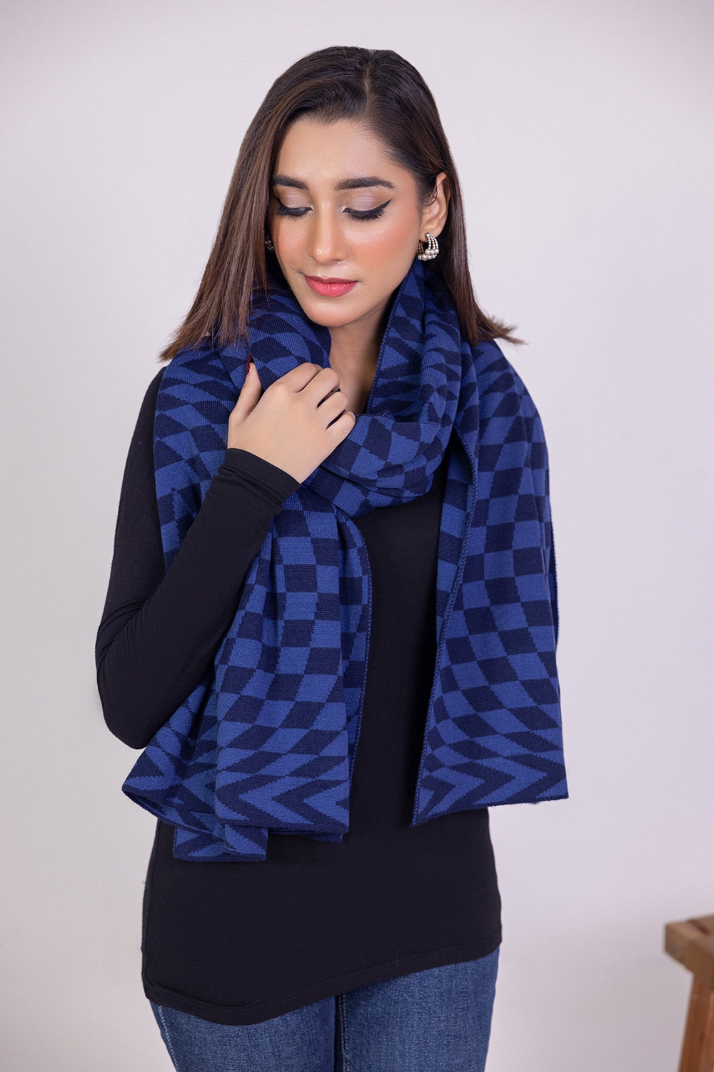 Checkered Knitted Shawl WG-SH-W22-129
