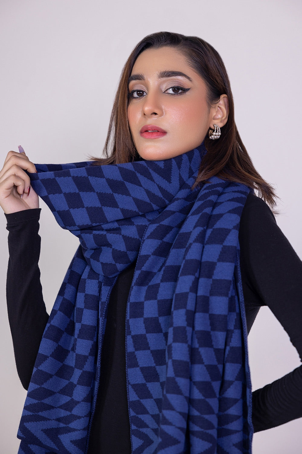 Checkered Knitted Shawl WG-SH-W22-129