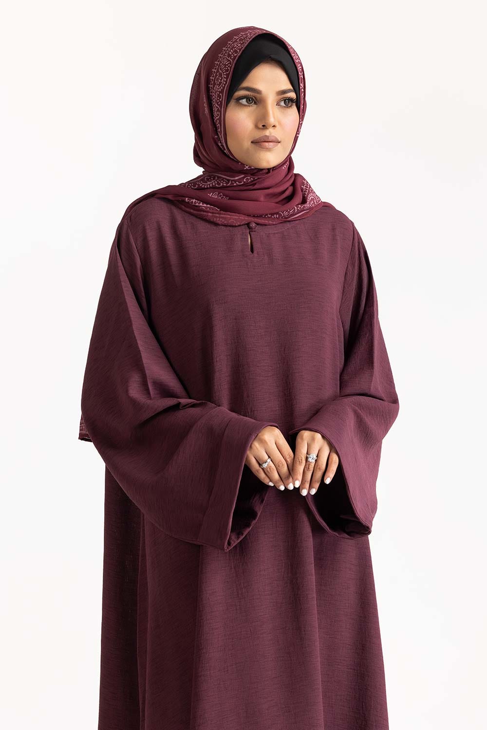 Nisa Georgette Dyed Abaya And Block Print Wool Chiffon Scarf WGB-KAB-22062