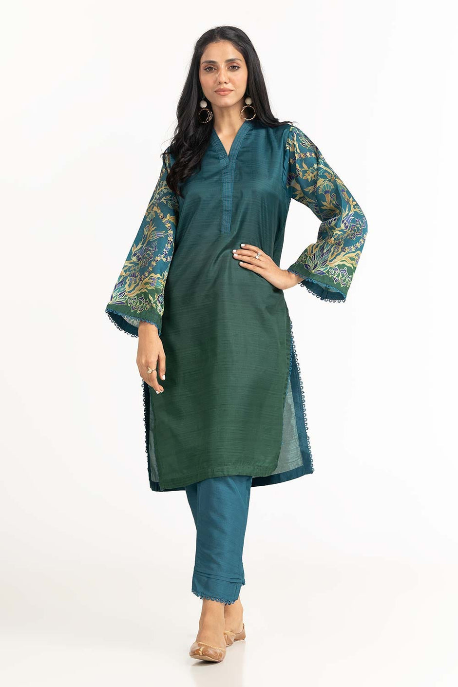 Printed Melody Printed Tusser Silk Shirt And Raw Silk Trouser
