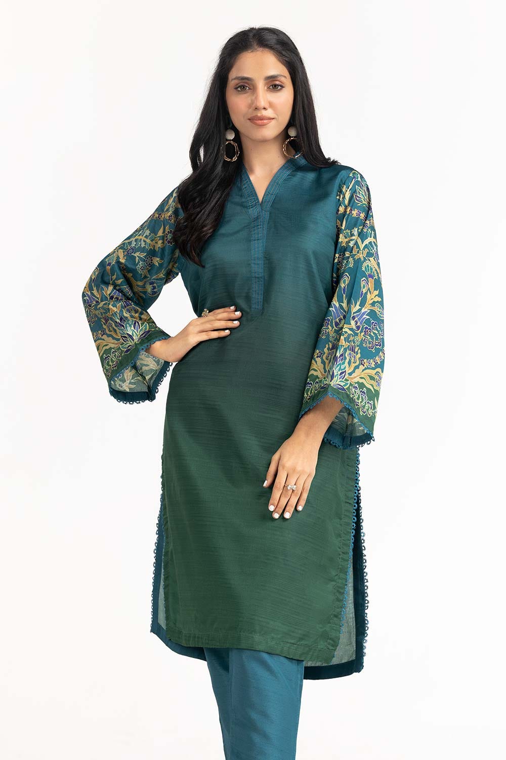 Printed Melody Printed Tusser Silk Shirt And Raw Silk Trouser