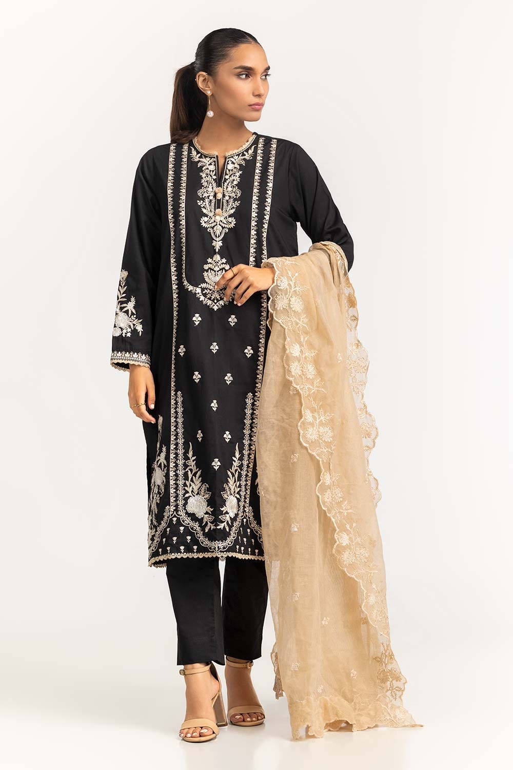 Cambric Dyed Embroidered Shirt And Trouser With Dupatta