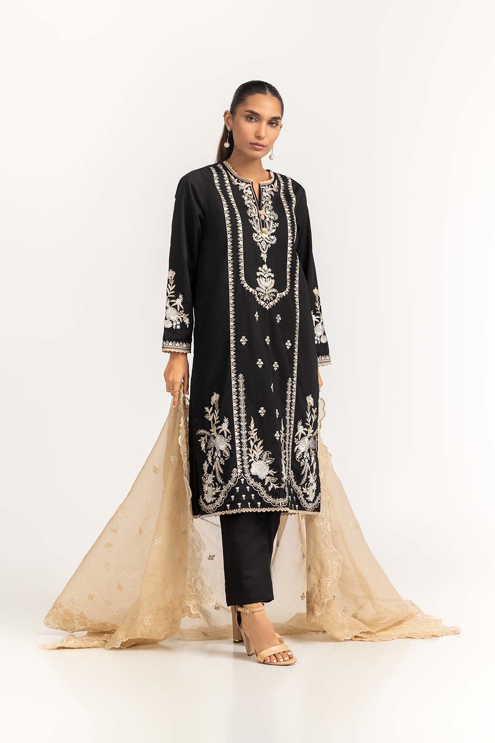 Cambric Dyed Embroidered Shirt And Trouser With Dupatta