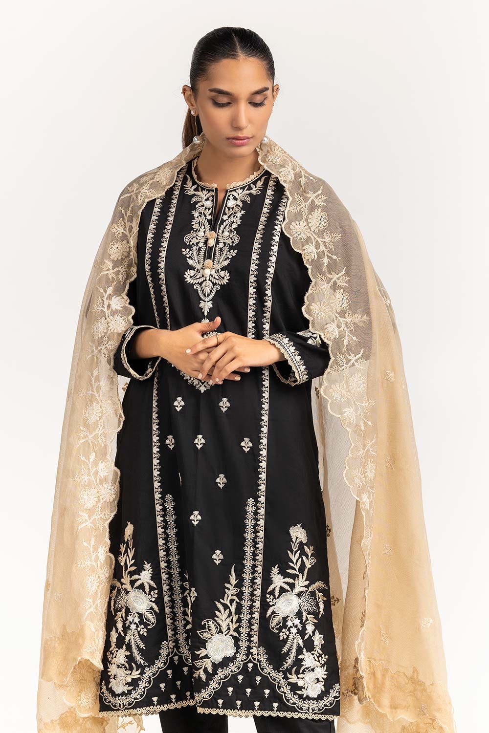 Cambric Dyed Embroidered Shirt And Trouser With Dupatta