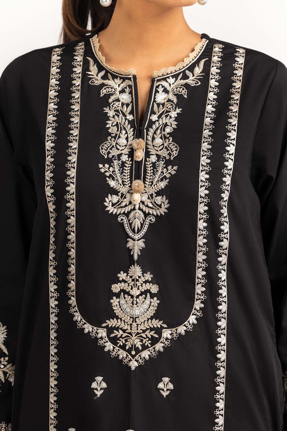 Cambric Dyed Embroidered Shirt And Trouser With Dupatta