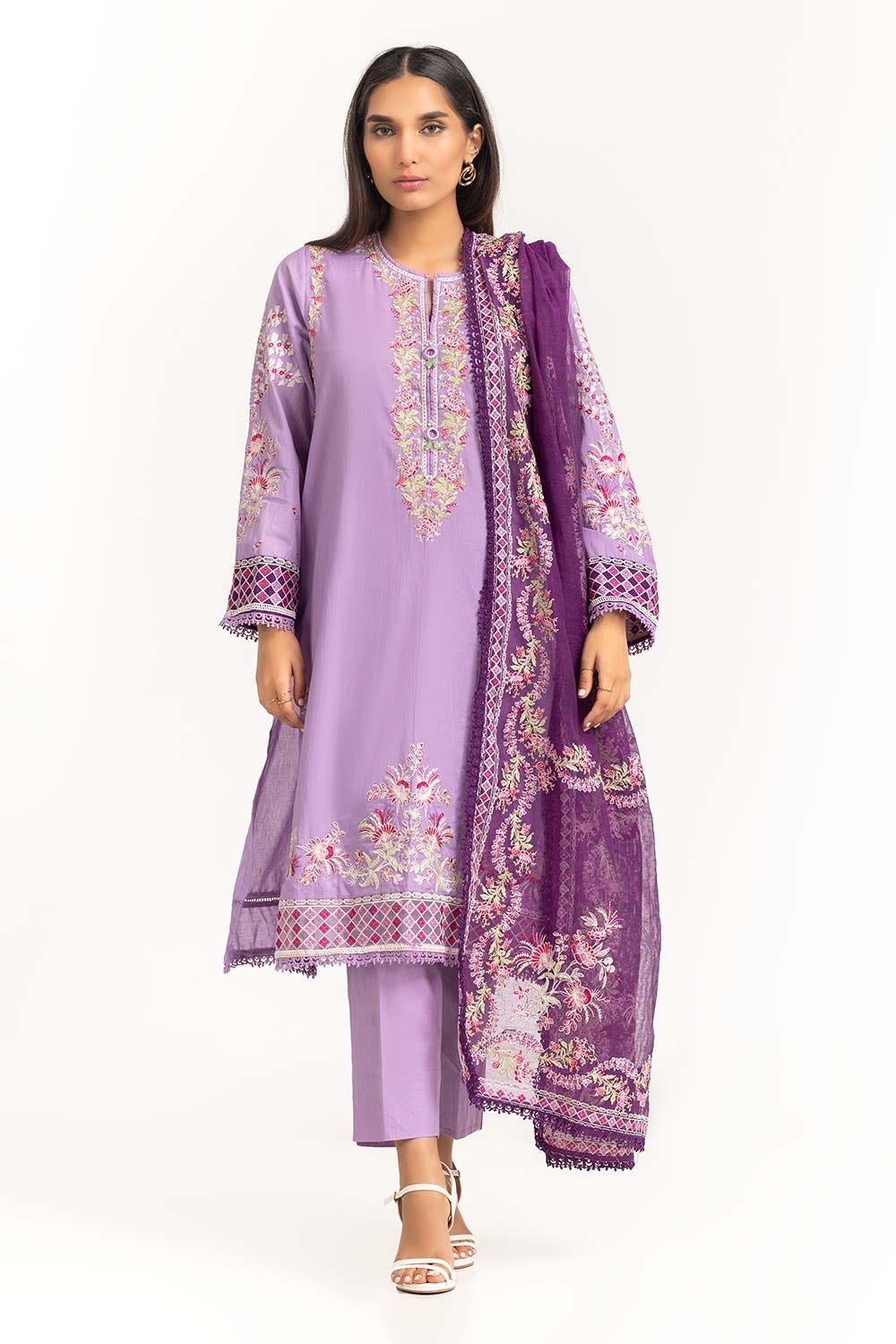 Cambric Dyed Embroidered Shirt And Trouser With Dupatta WGK-CMS-DE-2232