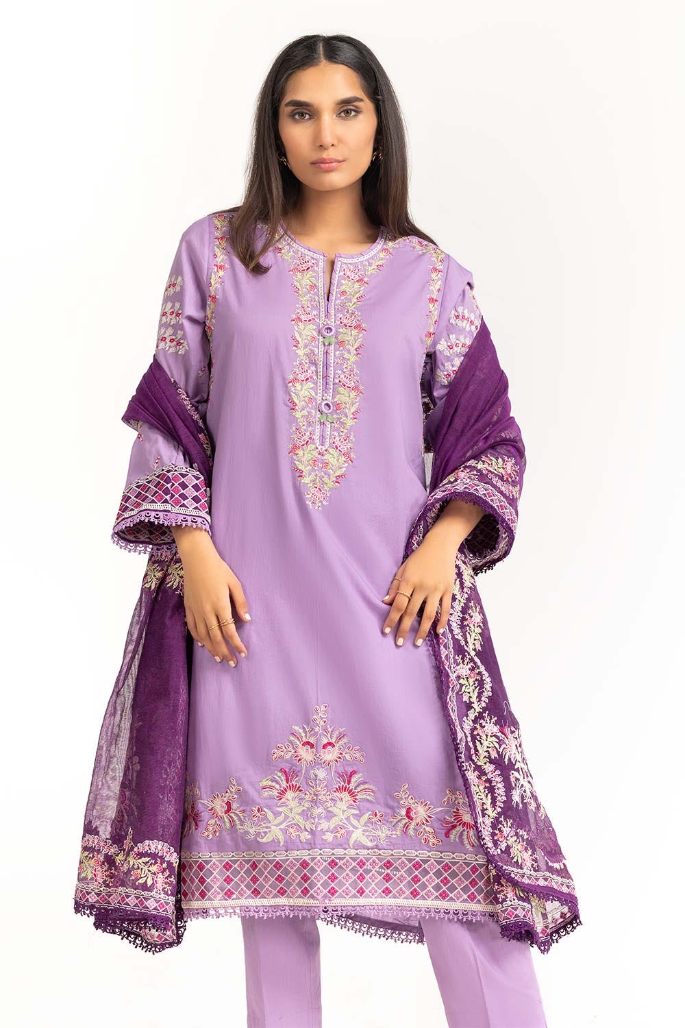 Cambric Dyed Embroidered Shirt And Trouser With Dupatta WGK-CMS-DE-2232
